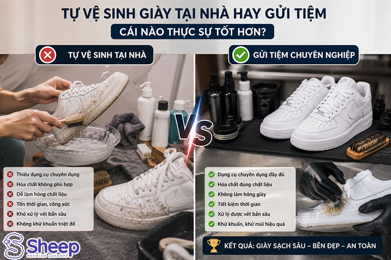 Ở Thủ Đức thì nên lựa chọn tự giặt giày hay đem ra tiệm